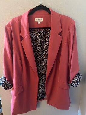 Skies Are Blue Rose Pink Open-Front Floral-Lined Blazer